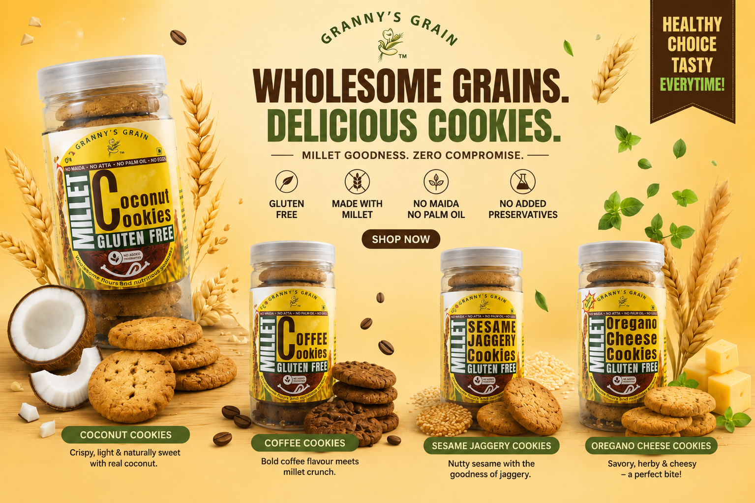 Premium gluten-free cookie boxes by Granny's Grain